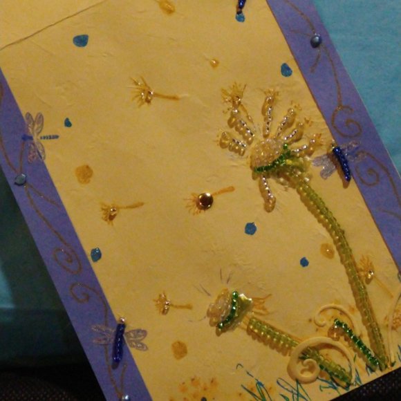 Yellow/Purple Dragonfly Border, Dandelion in the Wind Jewelled Sentiments - Picture 2 of 3